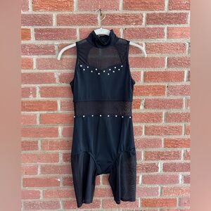 Balera Dance Wear Black Mesh Bodysuit with Rhinestone Accents